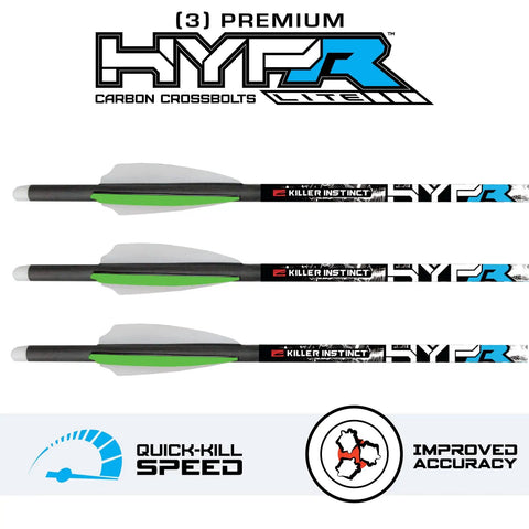 Lethal 405 FPS Crossbow With Beast Mode Pro Package 3 HYPR Lite Bolts with quick-kill speed and improved accuracy features.
