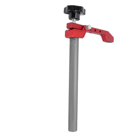 19mm Bench Dog Clamp With Pro Grade Aluminum Alloy Body And Pad for woodworking tasks, showing full clamp with quick-release mechanism.