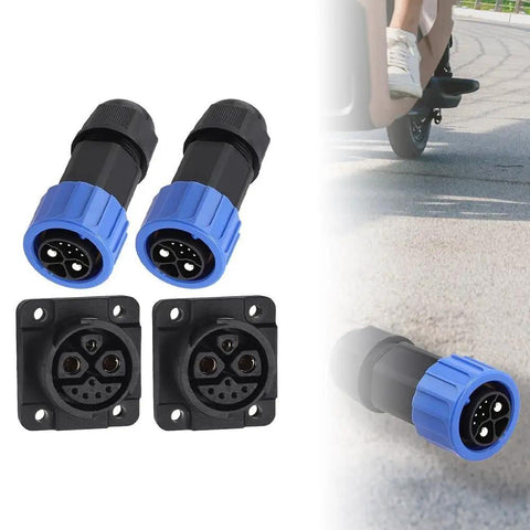 Heavy Duty Two Pack M23 8 Pin Power Connector 50A 500V IP67 Waterproof Male And Female Plug cable connectors on white background.