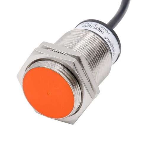 Inductive M30 Proximity Sensor Switch PR30-10DP Cylindrical 10mm Sensing Distance DC 12-24V Shielded 3-Wire PNP Normally Open Heavy-Duty Plug And Play Industrial Grade Sensor, orange face