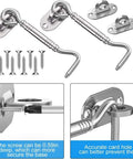 Hook and Eye Latch for Gate Cabinet Door Window Stainless Steel Lock set with screws, showing details of secure installation