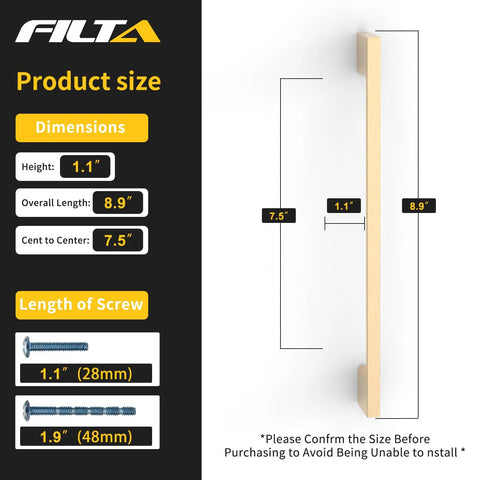 Diagram of 10 Pack Brushed Brass Cabinet Pulls With 7 Point Five Inch Hole Centers Zinc Alloy Gold Tone Hardware
