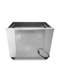 Massive 38 Liter Ultrasonic Parts Cleaner With 720 Watts Of Raw Power For Shattering Stubborn Grime, stainless steel tank on wheels.