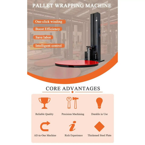 Automatic Pallet Wrapping Machine For Industrial Loads Heavy Duty Stretch Film Wrapper with core advantages highlighted.