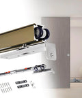 Dual Soft Close Sliding Barn Door Hardware Kit With Aluminum Rail System And Buffer Rollers for easy install in champagne finish