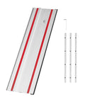 Heavy Duty Track Saw Guide Rail Kit Featuring Four Durable Aluminum Extrusion Bars And Three Secure Snap Lock Connectors showing four aluminum rails and connectors.