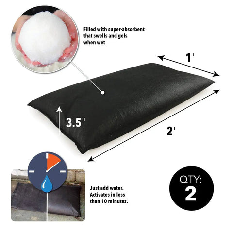 Water Activated Flood Bags Two Pack No Sand No Labor Needed Ready To Use Expand Up To Three Point Five Inches In Minutes