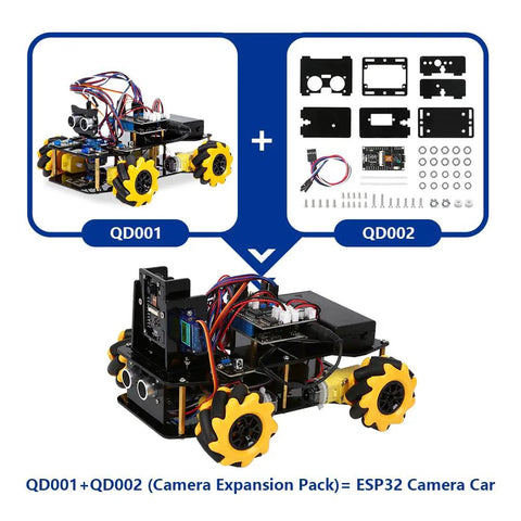 3MP Camera Expansion Pack For Smart Car Starter Kit DIY Robotics And STEM Coding Robot Kit For Kids Teens And Adults Real Time HD Video FPV Streaming Educational Maker Project For Hands On Learning, ESP32 car