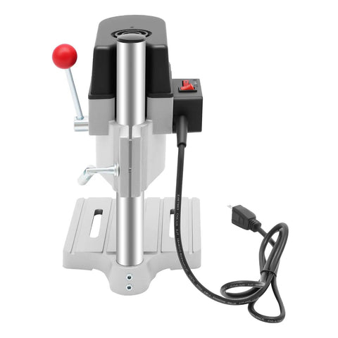 Forchest 340W Mini Bench Drill Press With 3 Speed Settings, compact design with adjustable lever and power cord.