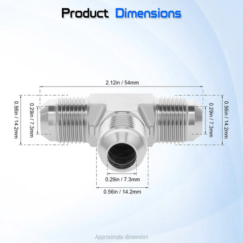 Three Eighths Inch JIC Male Tee Adapter With SAE J514 37 Degree Flare Seatings Delivers Leak Free Metal To Metal Connection For Hydraulic Systems Featuring Three Eighths Inch JIC Male Ports And Tough Precision Machined Craftsmanship. product dimensions diagram showing 3/8 JIC male tee adapter with 2.12in length