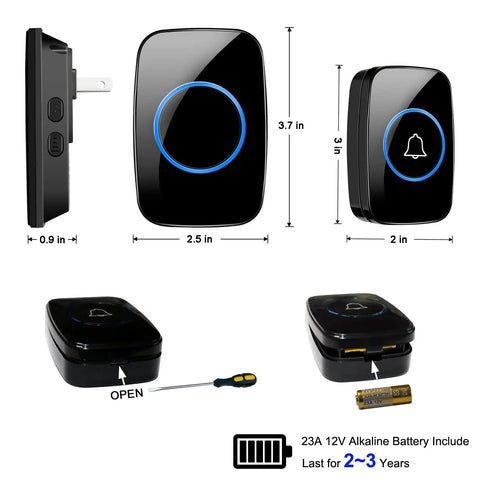 Dope Wireless Doorbell Kit With Waterproof Receiver Distinguish Front And Rear Doors 1000ft Range 60 Chimes Five Adjustable Volume Levels LED Flash Ideal For Home Office Classroom