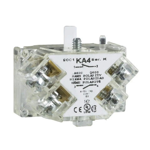 Heavy Duty Push Button Contact Block For 30mm Cutouts With 1NO 1NC Spring Return, Self Grounding Harmony Style 9001KA1 Compatible front view