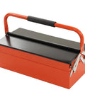 Portable Cantilever Toolbox With Retractable 3 Tray Metal Rolling Organizer For Heavy Duty Workshop Garage Storage with black and orange metal design.