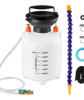 Heavy Duty Manual Transmission Fluid Transfer Pump Featuring Five Liter HDPE Tank with hose and accessories displayed.