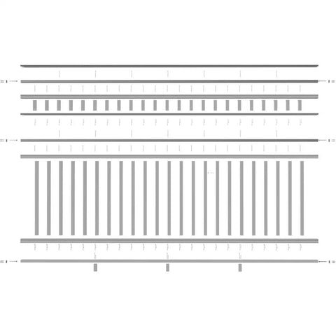 Rock Solid Cellular Pvc Deck Railing Kit With Aluminum Reinforcement 42 Inch High 120 Inch Long Pro Grade Balusters parts layout