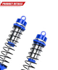 Close-up of deep blue Gorgon Big Bore Shocks Set for ARRMA 1 to 10 scale RC cars, featuring aluminum and extra hard springs.