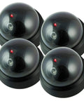 Outdoor Dummy Security Camera Kit Pack Of 4 With Wireless Dome Design Realistic Look Flashing Red LED Motion Light Easy Mount Battery Powered No Wiring For Home Or Business Use Anywhere.