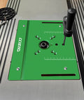 Heavy Duty Aluminum Router Table Insert Plate With Precise Cnc Milled Smooth Surface And Clear Laser Etched Scale Marks shown from above with green color.