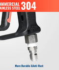 Close-up of the Beefed Up Pressure Washer Gun 5000 PSI Stainless Steel Swivel Inlet with commercial steel 304, highlighting durability.