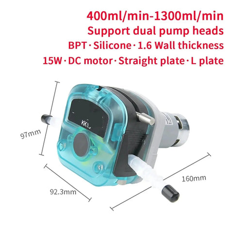 Heavy Duty 12/24V Peristaltic Dosing Pump With Adjustable Flow Rate Up To 1300Ml Min Multi Stage Gear Motor For Viscous Liquids And Chemicals High Precision Quick Tube Swap Reliable Continuous Operation Industrial Grade