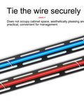 2 Pcs 0.5U Cable Lacing L Bars for 19 Inch Server Rack Rig, black bars holding wires, with blue and red cables tied.