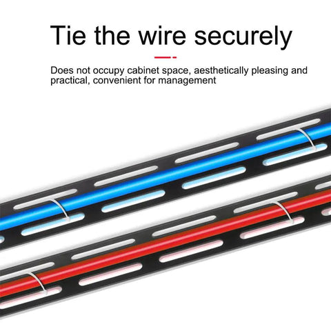 2 Pcs 0.5U Cable Lacing L Bars for 19 Inch Server Rack Rig, black bars holding wires, with blue and red cables tied.