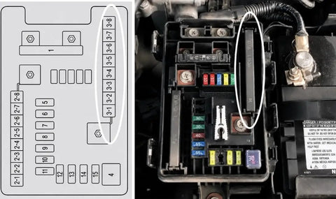 Diagram and view of Acura MDX Eight Circuit Fuse Holder with connections and fuses for battery side electrical box replacement.