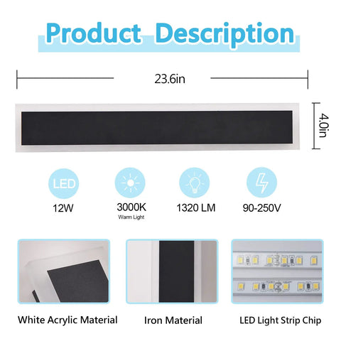 Dope Modern Outdoor Wall Light 23.6 Inch Sconce, 12W 3000K Warm Frosted White Acrylic Exterior Fixture, Waterproof Porch Patio Garage Lighting For Modern Home
