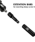 1/2 Inch Drive Deep Impact Socket Set Built Tough With CR-V Steel, extension bars for deep screw holes on display