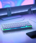 Solid Flex Compact Mechanical Gaming Keyboard With Heavy Aluminum Build Smooth Fox Switches Bright Per Key Rgb on a sleek desk.