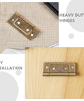 Vintage Style Small Stainless Steel Flush Mount Cabinet Hinges 10 Piece Set on textured fabric and wood surfaces