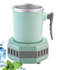 Self Heating And Cooling Smart Mug Keeps Your Beverage On Point With One Button 14 Oz Portable Thermoelectric Cup For Office Desk Home Use Ideal Gift In Fresh Green on a base with cooling features.
