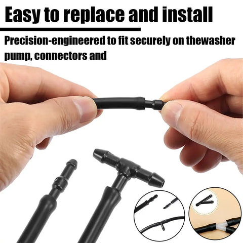 Hands connecting All In One Universal Windshield Washer Hose Kit With 4 Meter Tubing And 12 Connectors for easy DIY installation