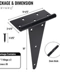 10 Inch T Strap Gate Hinges Heavy Duty Shed Barn Door Hinges Black Tee Hinges For Wooden Fence And Yard Gate Package Dimensions