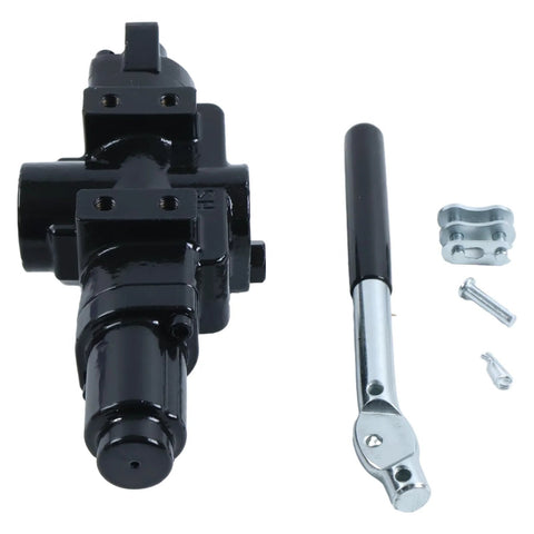 NETYANPI hydraulic directional control valve with lever; black body, 3/4in inlet/outlet and 1/2in working ports.