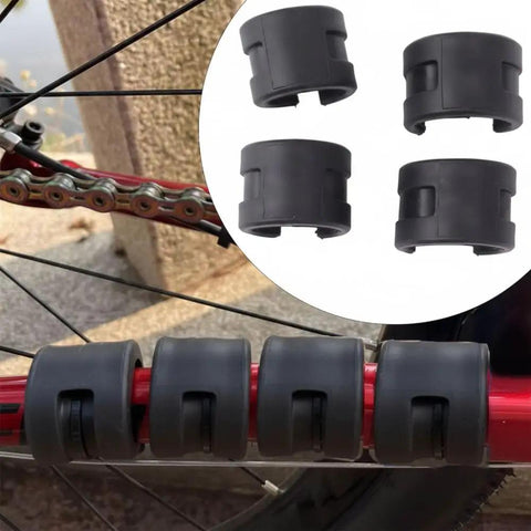 Chainstay Protector For Road And Mountain Bikes Rubber Frame Guard Pads Anti Scratch Rings For Fork And Chainstay Black Size 28.5 By 32 Mm Easy No Tool Mounting With Ties visible on a bicycle chainstay