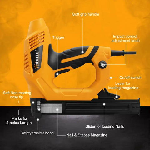 Pro Grade 18 Gauge Electric Brad Nailer And Stapler Workhorse Featuring Smooth Operation And Adjustable Depth Control No Sweat Setup With 2000 Fasteners for detailed view of handle, trigger, and controls.