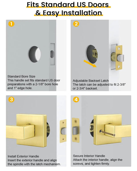 Brushed Gold Passage Door Handles 2 Pack For Interior Doors Keyless Non Locking Lever Set For Hallways And Closets Reversible Heavy Duty Zinc Alloy Hardware Perfect For High Traffic Rooms, fits standard US doors