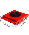 Heavy Duty Machinery Mover Skate Dolly With 15T Capacity showing red steel roller, dimensions 10.5cm height, 27.5cm width, 37cm length.