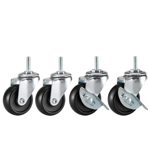 Built Bangin 2 Inch Casters Set Of 4 For Wire Shelving And Rolling Carts 360 Swivel Wheels with black plastic treads.