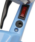 Detail of the No Hassle Electric Strapping Machine's control switch and charging port for efficient operation.