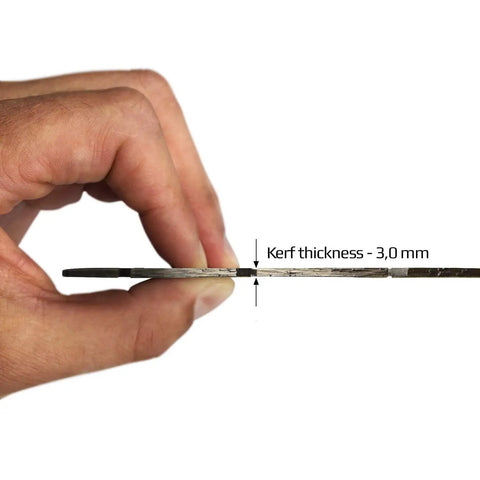 Close-up of hand holding Laser Welded Diamond Blade 16 Inch For Heavy Duty Cutting showing 3.0 mm kerf thickness