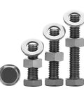Arrangement of titanium outside hexagon screw and nut flat washer combo kit TA2 M16X65mm displaying different heights.