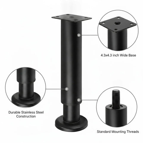 Stainless Steel Adjustable Furniture Leg With Wide Base For Sofa And Cabinet Heavy Duty Height Adjustable From 3.9 To 5.5 Inches Replacement Support