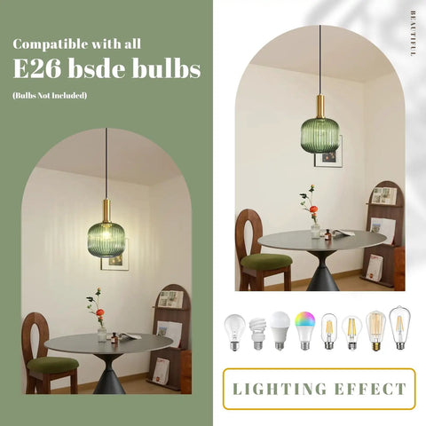 Green Glass Plug In Pendant Light With 15 Feet Cord Retro Vintage Black Hanging Ceiling Lamp For Kitchen Bedroom Living Room And Dining Room Easy To Install E26 Base Mid Century Modern Style Vibe