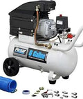 6 Gallon Horizontal Electric Air Compressor With 115 Psi Max, 3.5 Peak HP, 120V 60Hz, Includes 15 Piece Accessory Kit