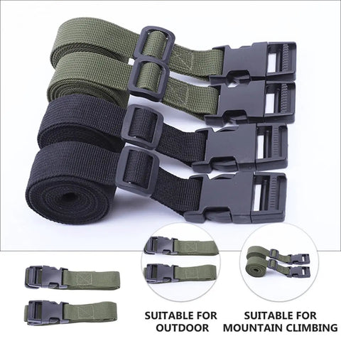 Military Green Nylon Lashing Straps With Snap Buckle 2 Pack For Camping And Backpacking, black and green nylon straps