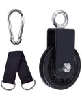 360 Degree Rotating Gym Cable Pulley With Hanging Straps And Carabiner, Heavy Duty DIY Cable Machine Attachment For Home Gym And Projects, Snatch Rigging Block 3.54 Inch Lifting Blocks. Black pulley with carabiner and sling