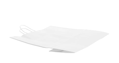 Large White Kraft Paper Bags With Handles 13x7x17 Inches 200 Count Durable Reusable Shopping Gift Bags Go To Party Retail Merchandise Lunch And Grocery Use Eco Friendly Packaging lying flat