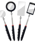Telescoping LED Inspection Mirror Set Of 4 With 2 Vehicle Mirrors And 2 Lighted Mirrors Extendable Rods Rectangle And Round Heads